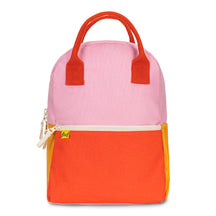 Organic cotton kids backpack in pink and red colourblock