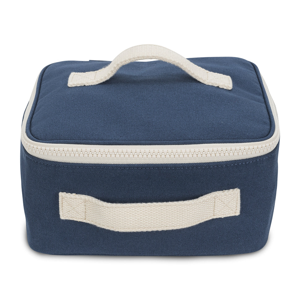 Fluf Insulated Square Lunch Bag for Work & School - Classic Navy with white handle