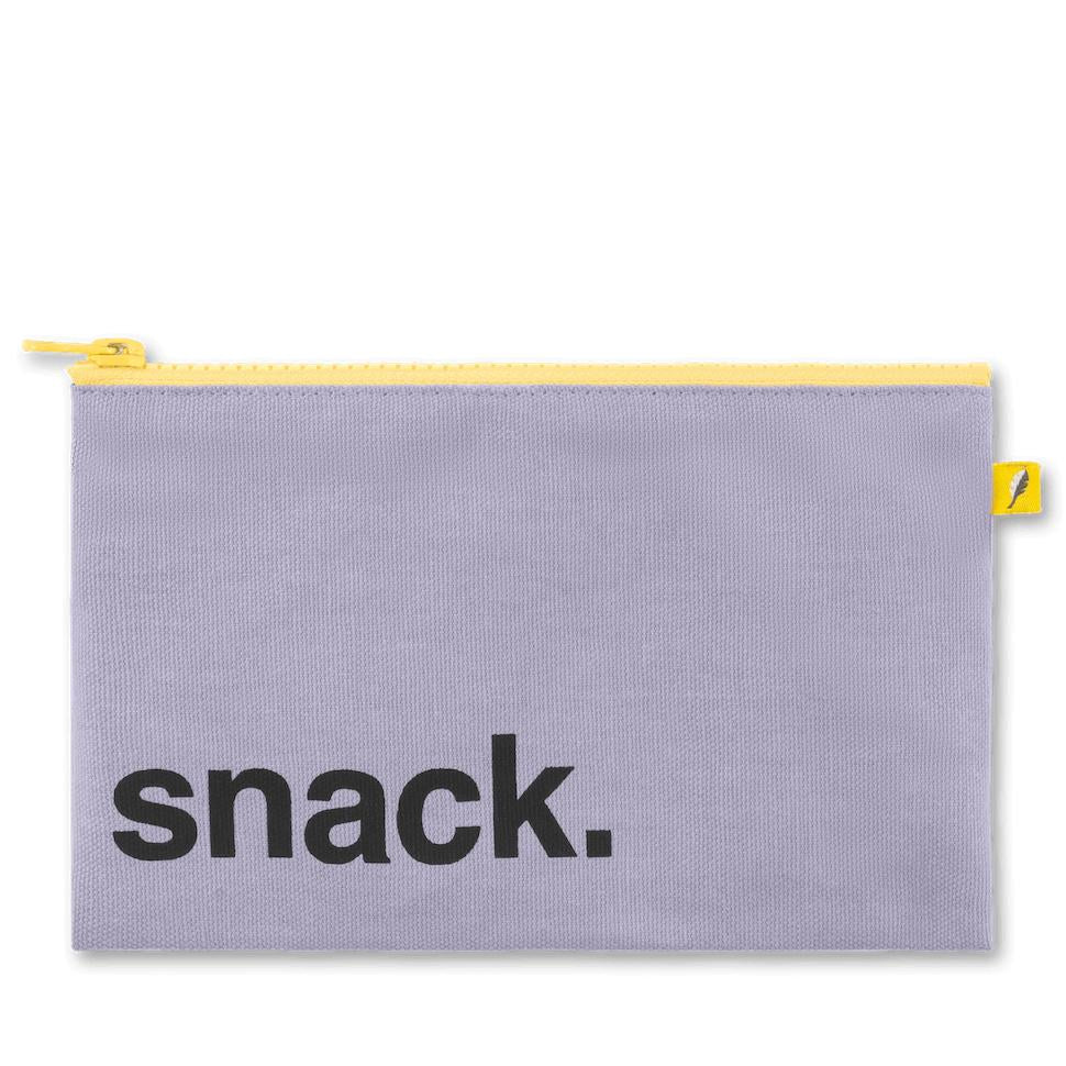 reusable purple snack bag with yellow zipper