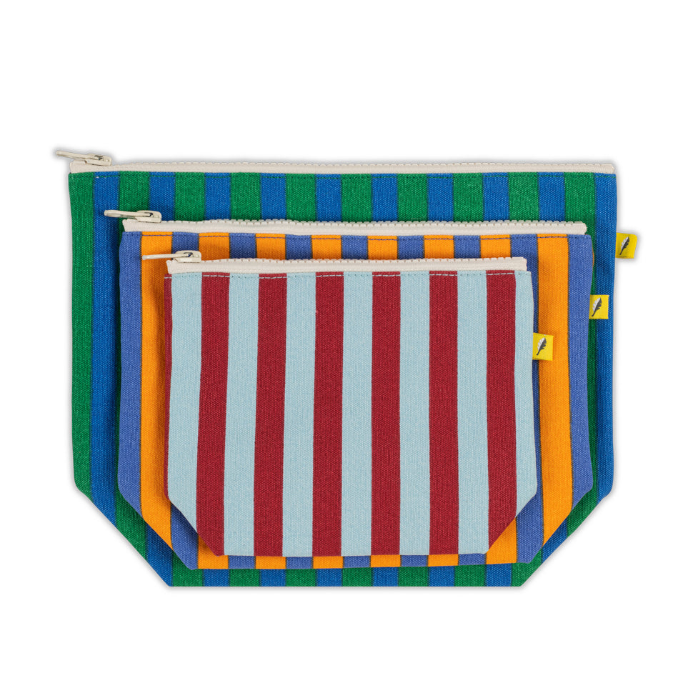 Fluf Organic Cotton Zip Pouch Set of 3 – Stripe Set Fluf Organic Cotton Zip Pouch Set of 3 – Stripe Set