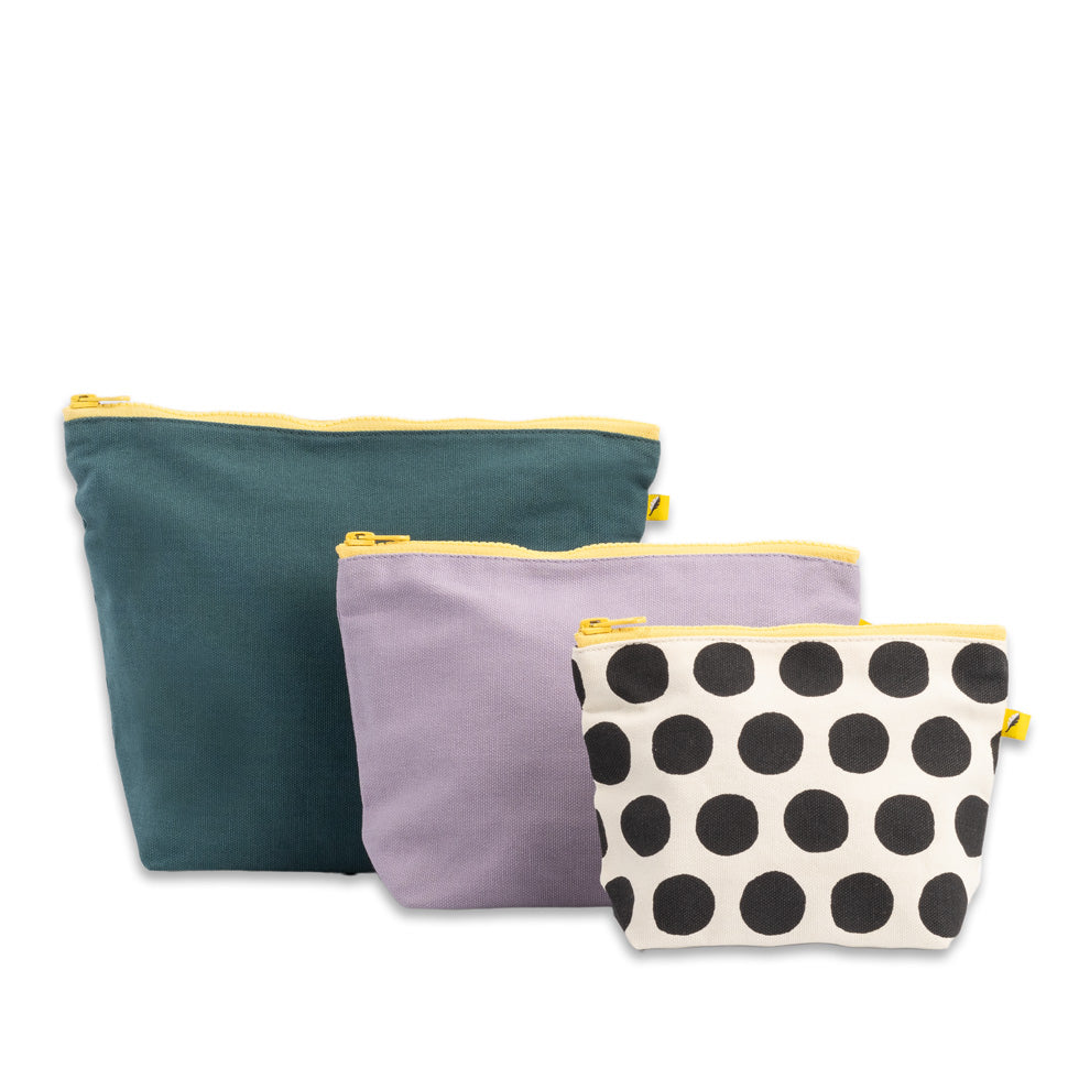 Fluf Organic Cotton Zip Pouch Set of 3 | Solid + Dots