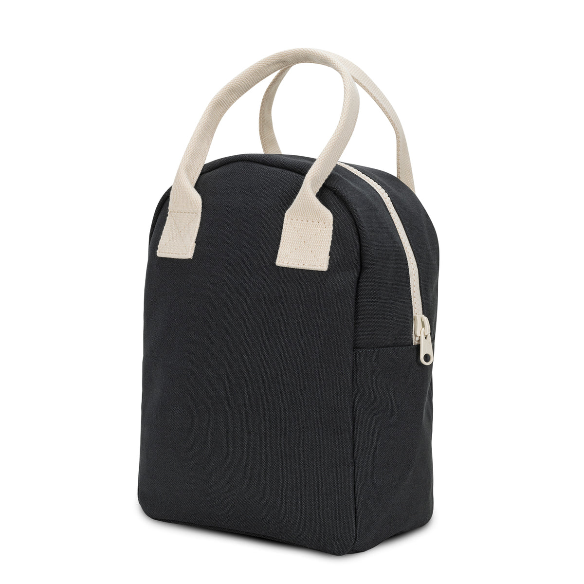 side view of the Fluf Zipper Lunch bag Carbon / Natural color