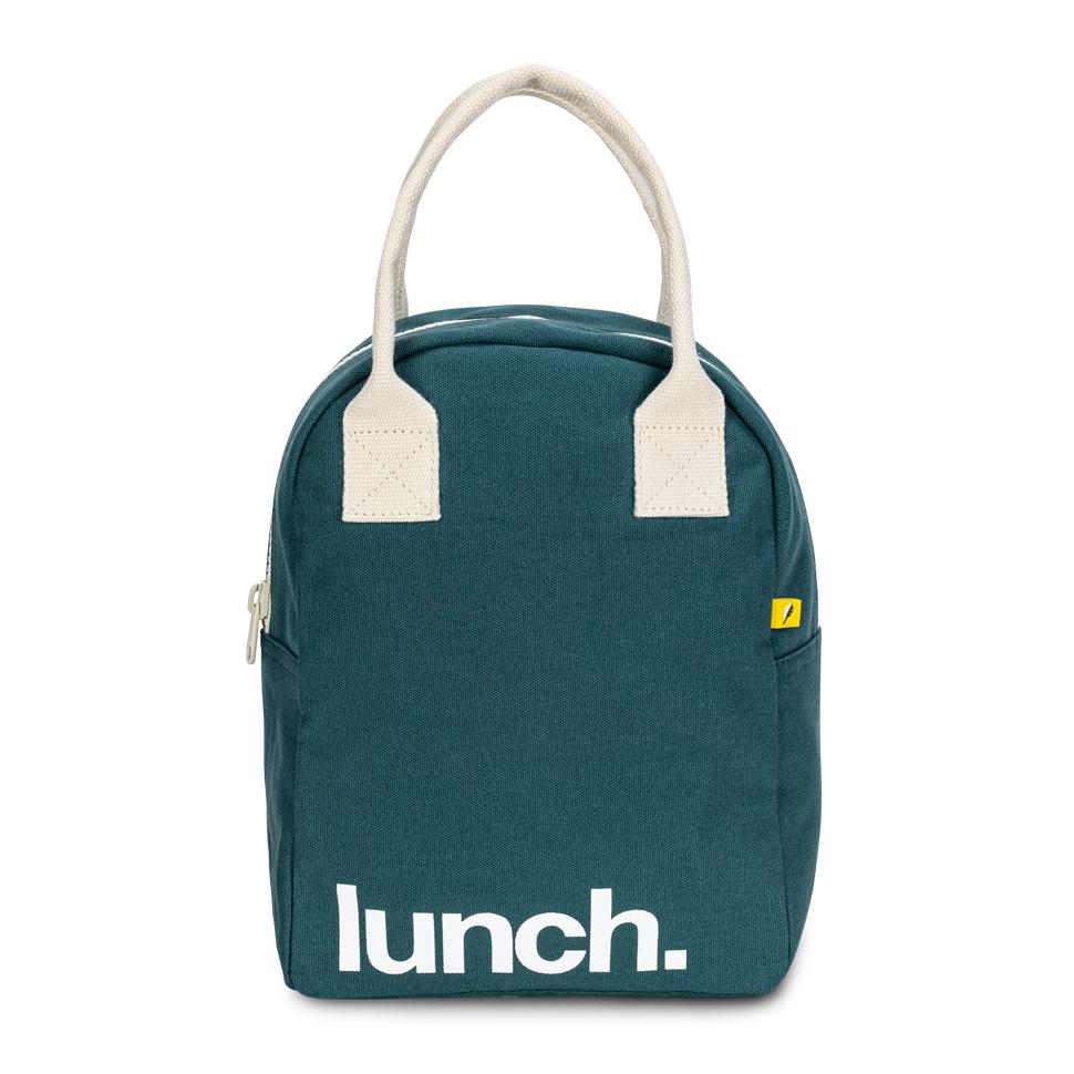 Zipper Lunch bag for teens with white 'Lunch' motif by Fluf