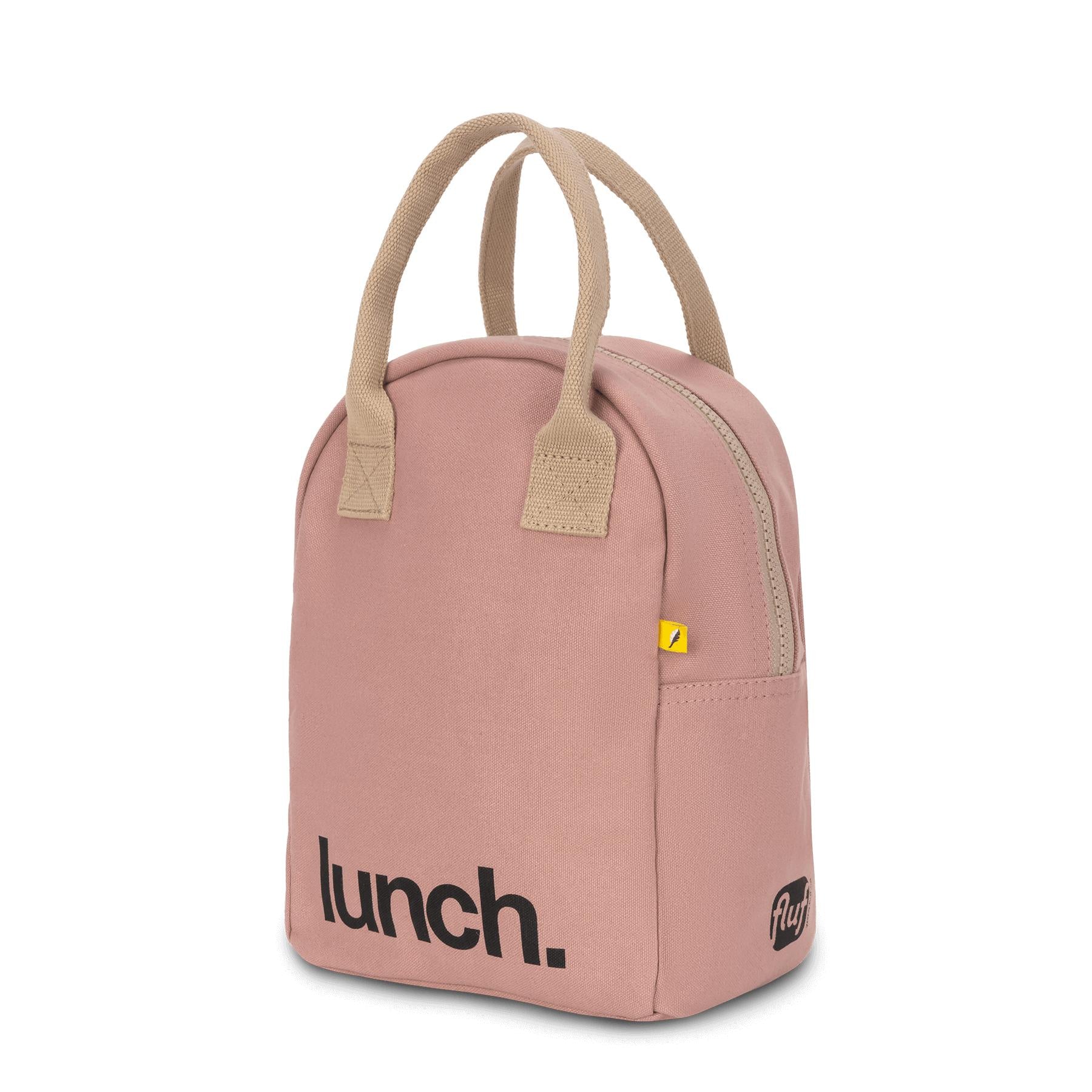 Pink zipper lunch bag with natural handles by Fluf