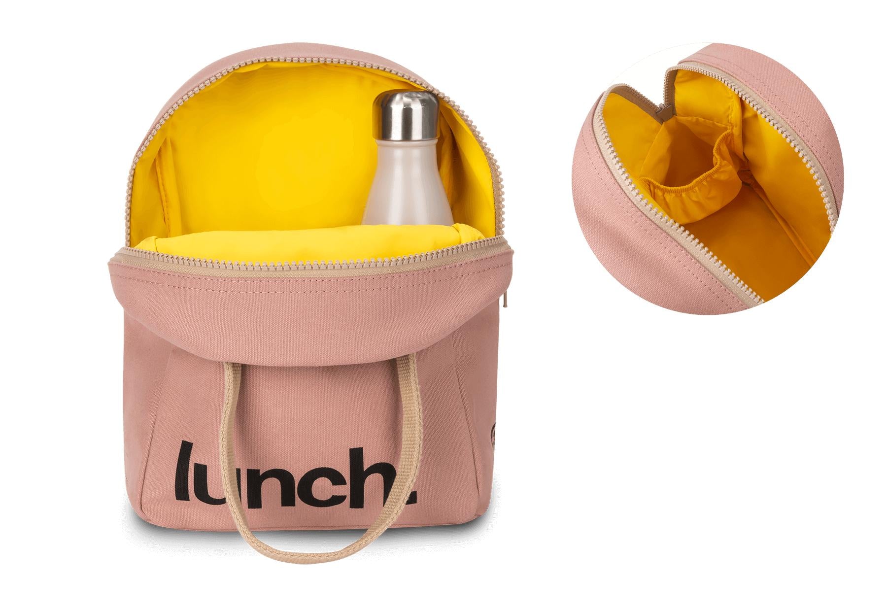 Teens pink zipper lunch bag by Fluf with pocket