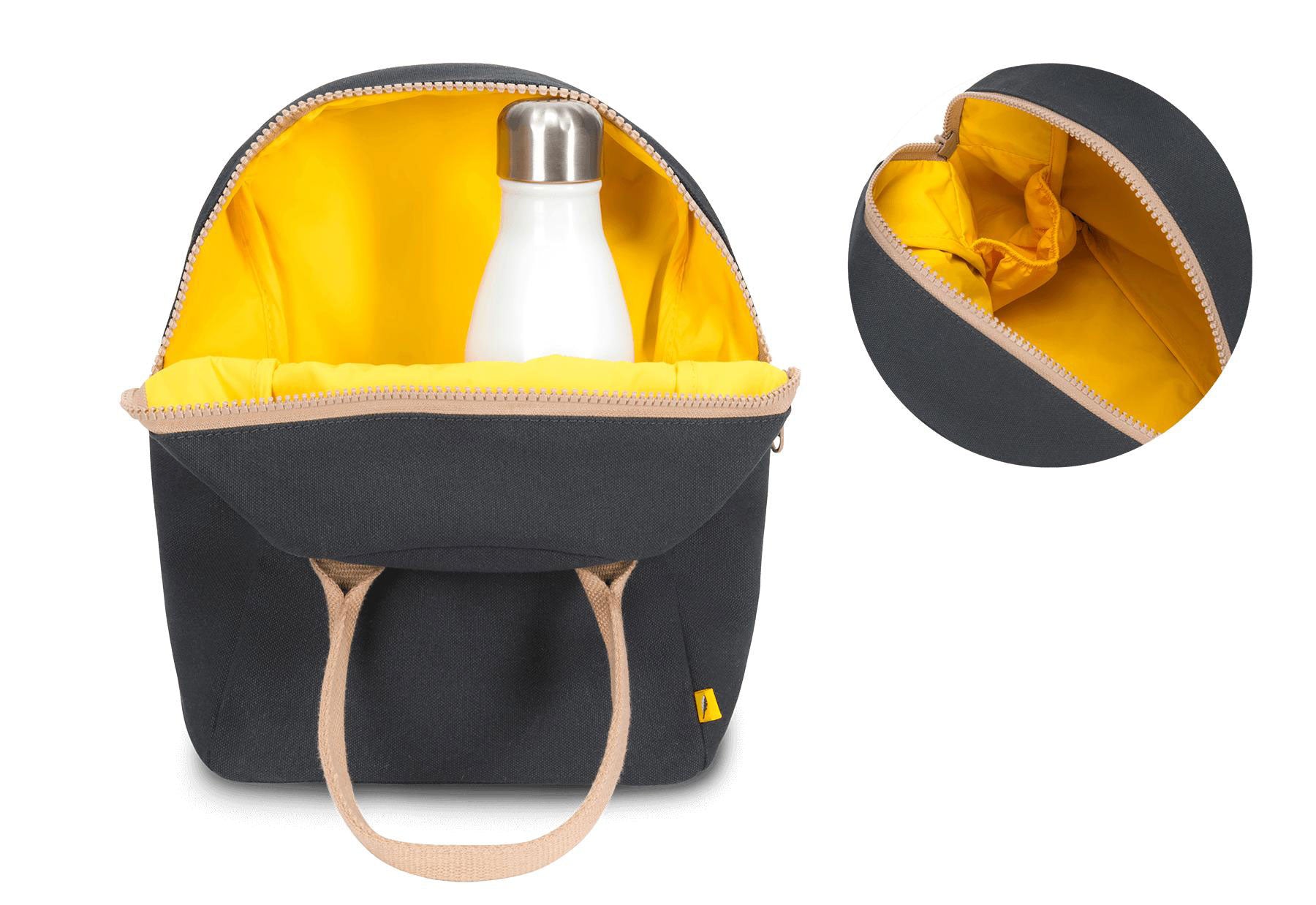 Black lunch box organic cotton and recycled lining