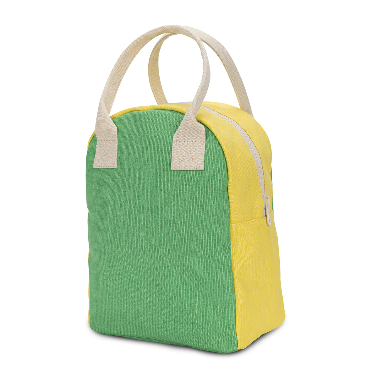 side view of Zipper Lunch bag for teens in Tennis ball colors by Fluf