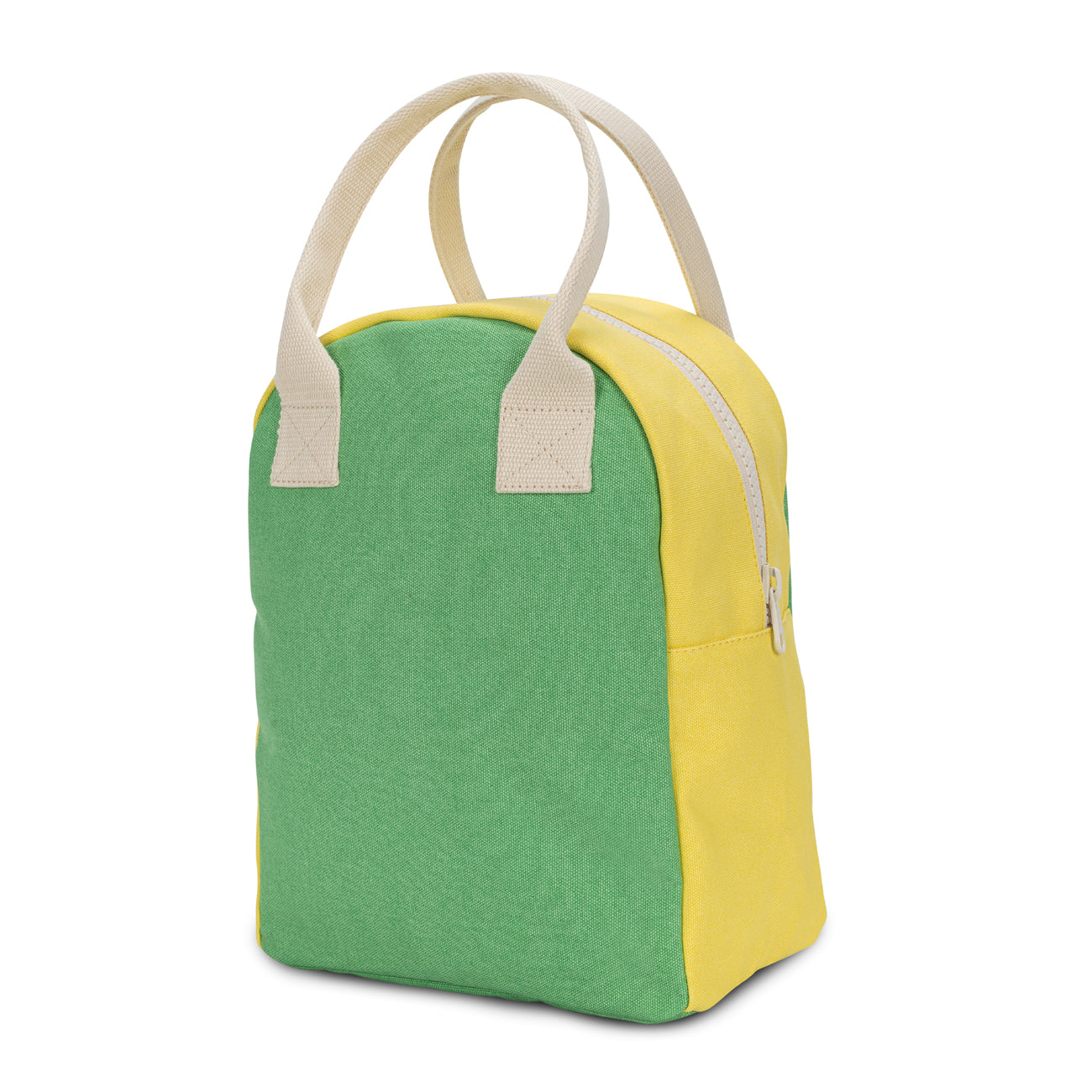 side view of Zipper Lunch bag for teens in Tennis ball colors by Fluf