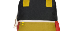 Organic cotton kids backpack in black and green colourblock