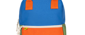 Organic cotton kids backpack in blue and orange colourblock