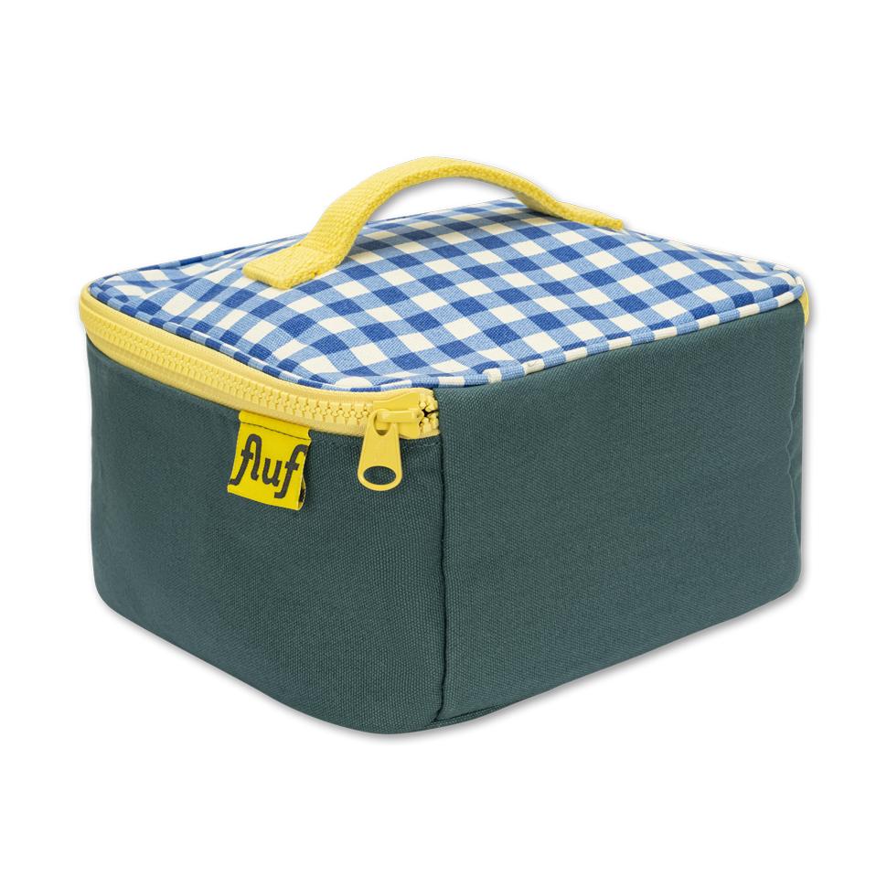 Blue Gingham Fluf Organic Cotton Insulated Square Lunch Box  with Fluf tag