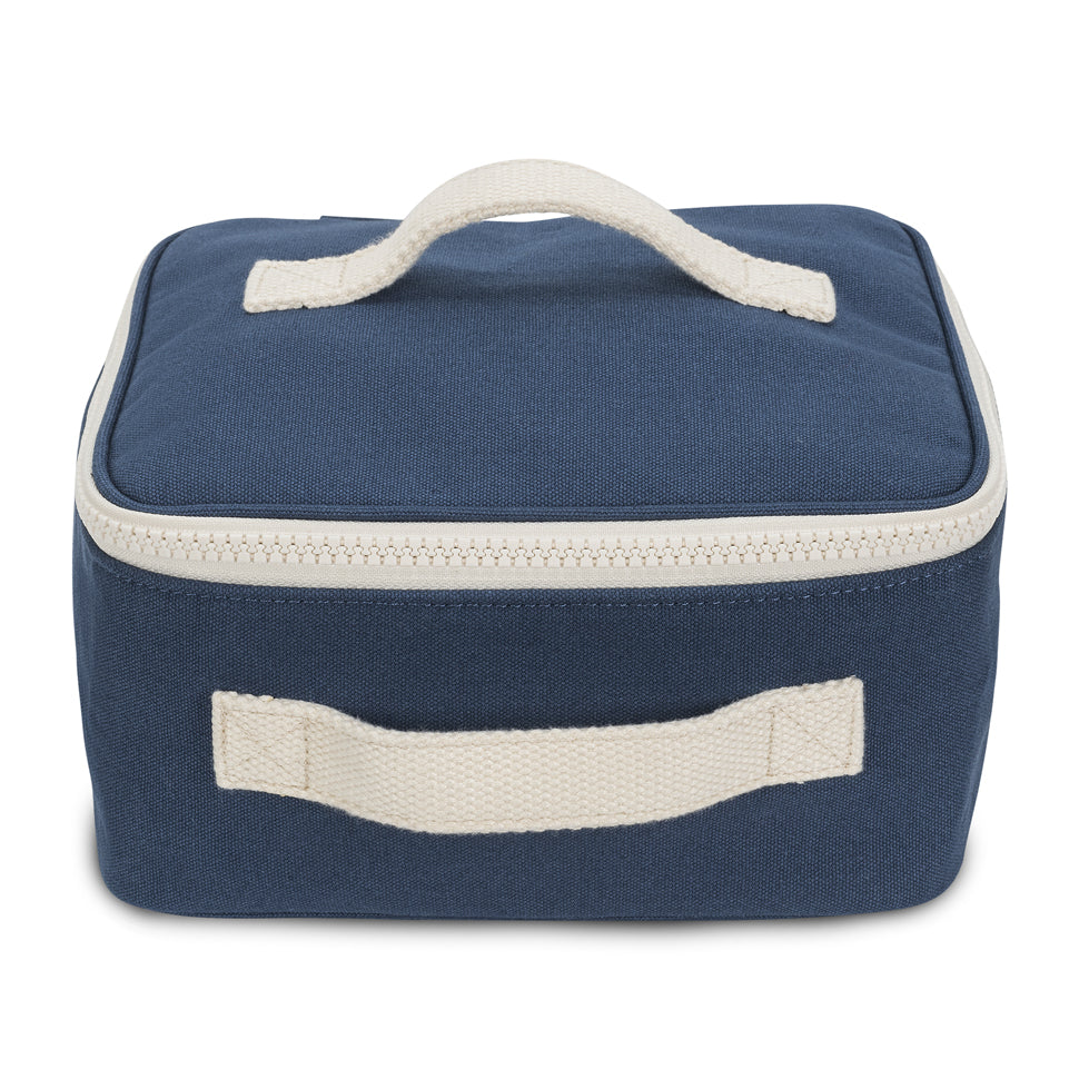 Fluf Insulated Square Lunch Bag for Work & School - Classic Navy with white handle 