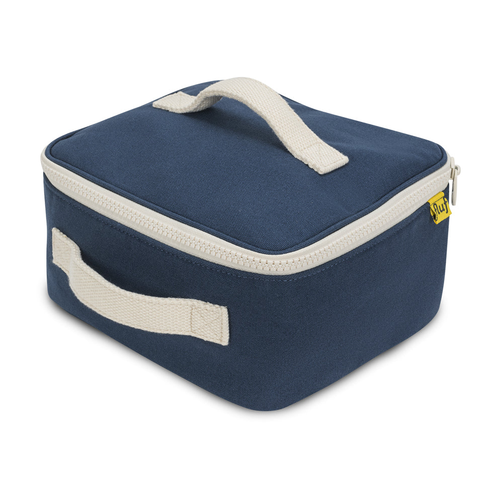 Fluf Insulated Square Lunch Bag for Work & School - Classic Navy with white handle 