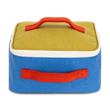 Organic cotton insulated lunch box with blue and green colourblock