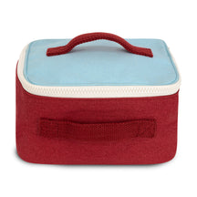 Organic cotton insulated lunch box with blue and red colourblock