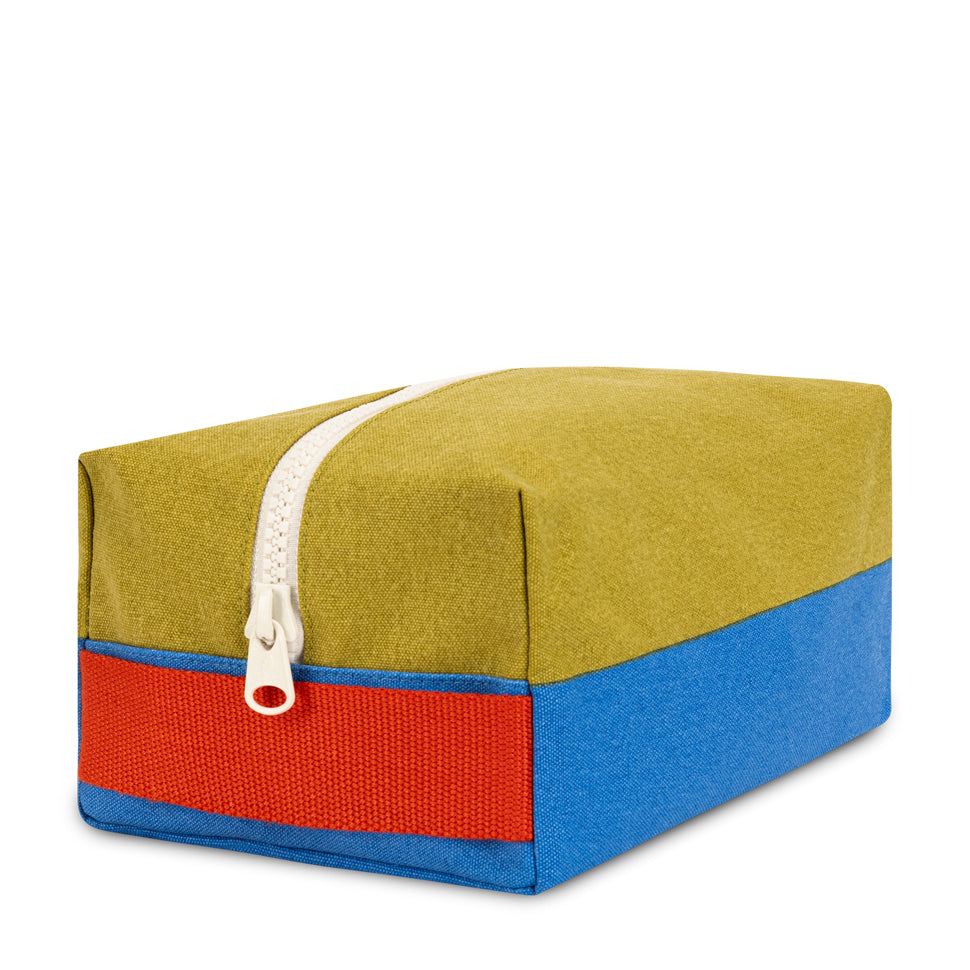 Organic cotton travel kit in blue and green colourblock