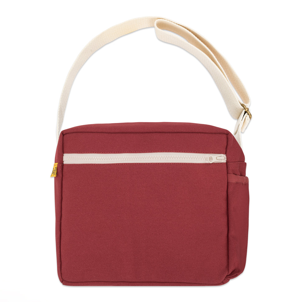 Vintage Burgundy crossbody lunch bag with adjustable strip 