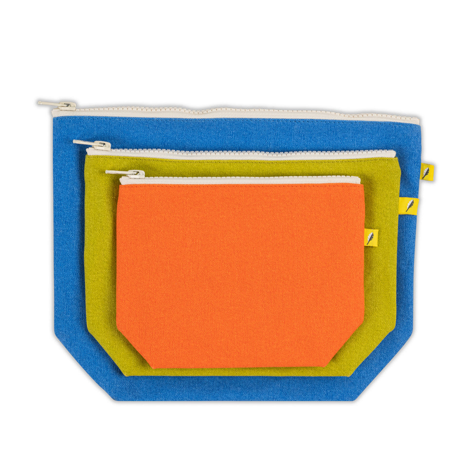 Set of 3 zipper pouches in solid colors