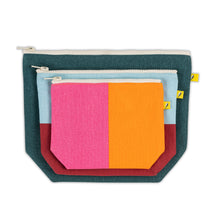 Set of 3 colourblocked zipper pouches