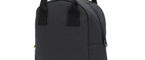 side view black zipper lunch box with black handles by Fluf