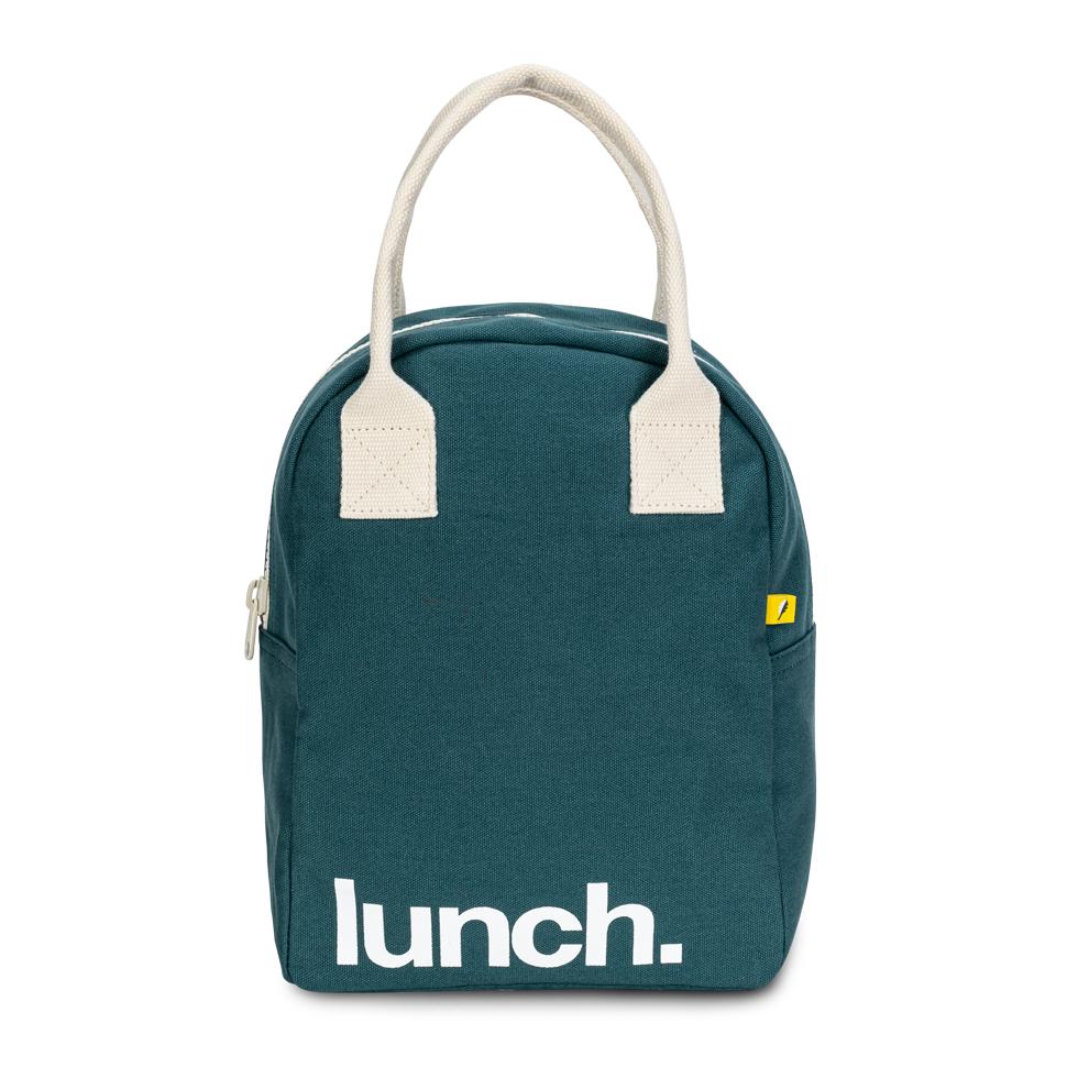 Zipper Lunch bag for teens with white 'Lunch' motif by Fluf 