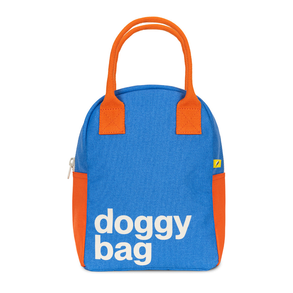 Organic cotton zipper lunch bag with Doggy Bag text