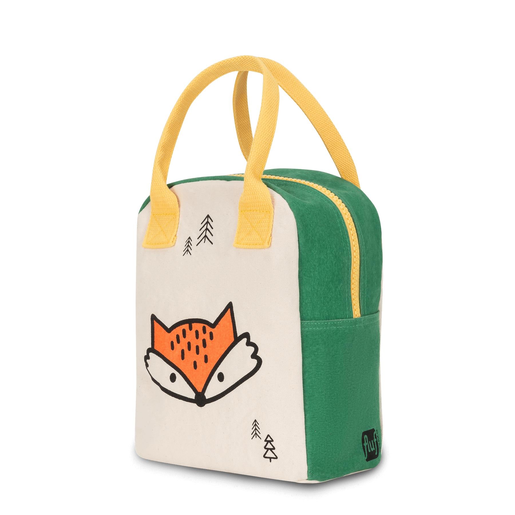 Fox lunch bag for kids with yellow zipper