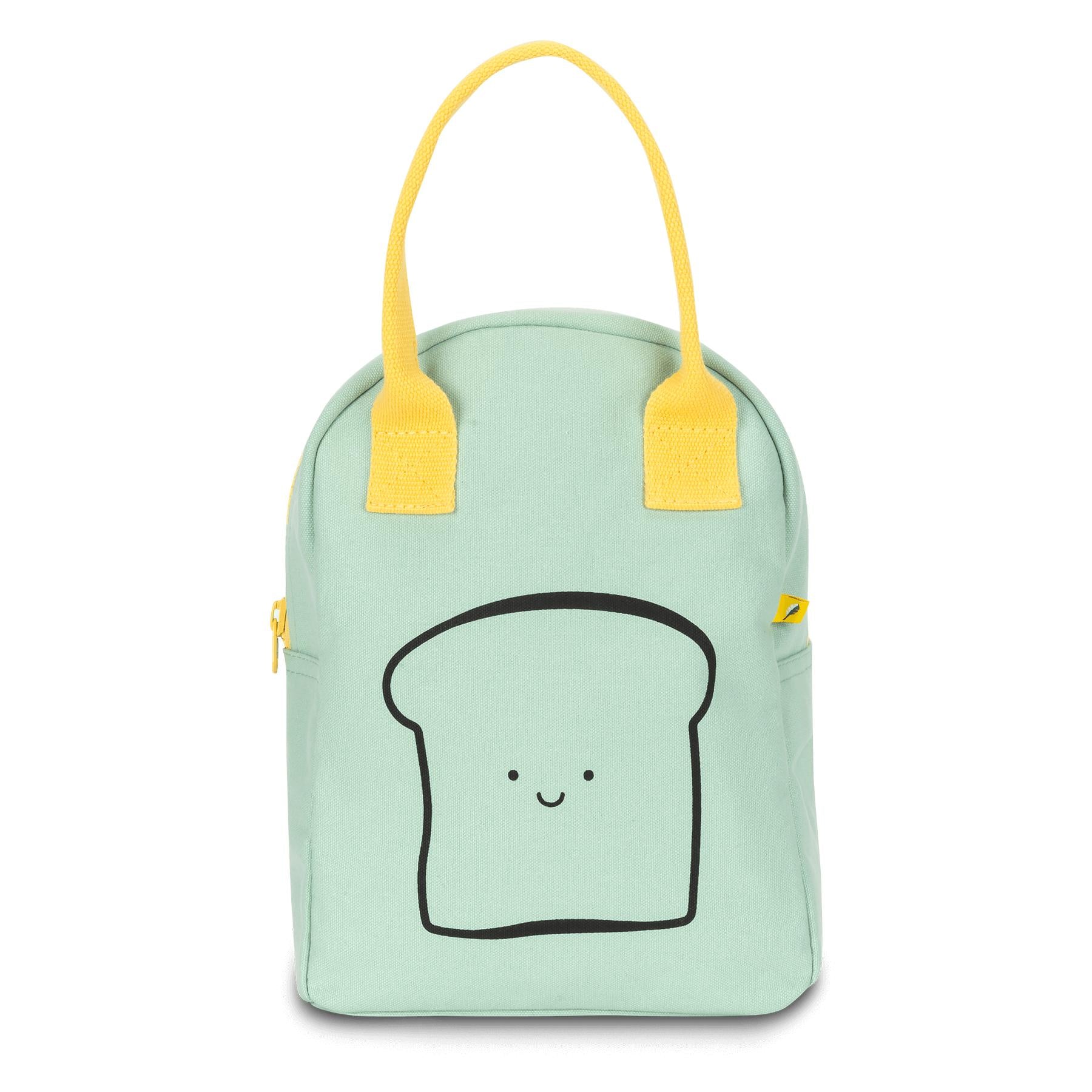 Mint color lunch bag with 'Happy bread' print by Fluf 