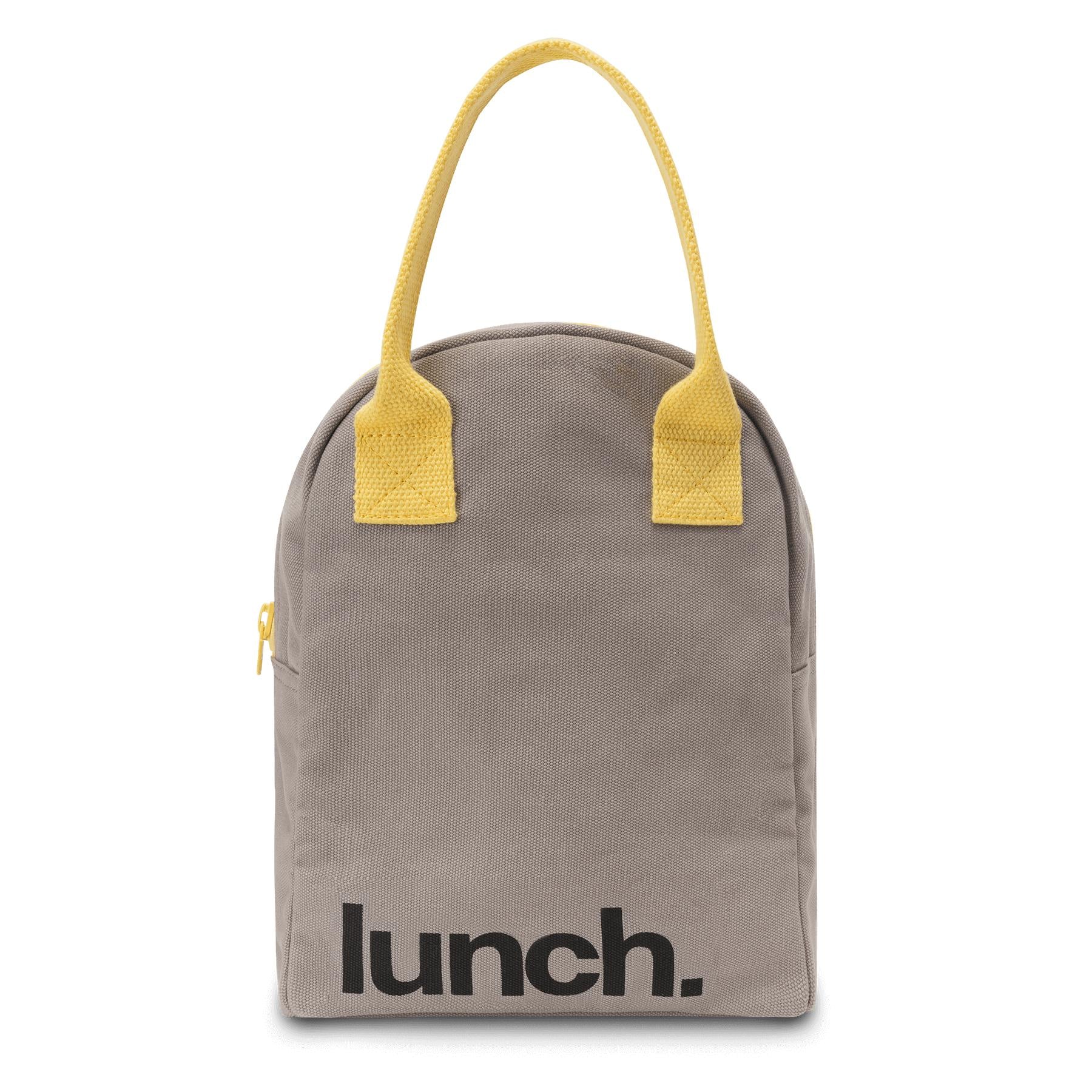 Grey lunch bag with yellow handles by Fluf  