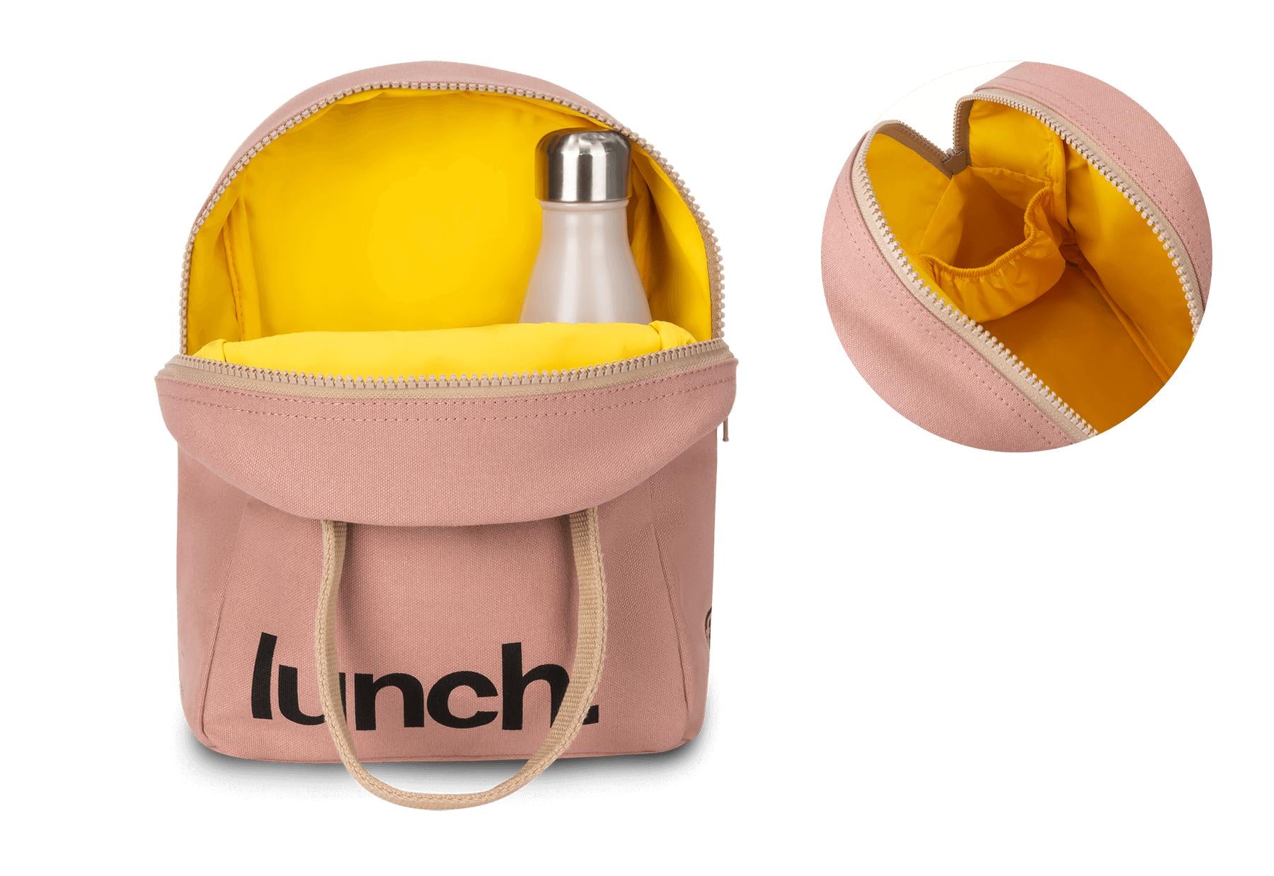 Teens pink zipper lunch bag by Fluf with pocket 