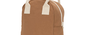 side angle of Zipper Lunch bag in Nutmeg color by fluf canada