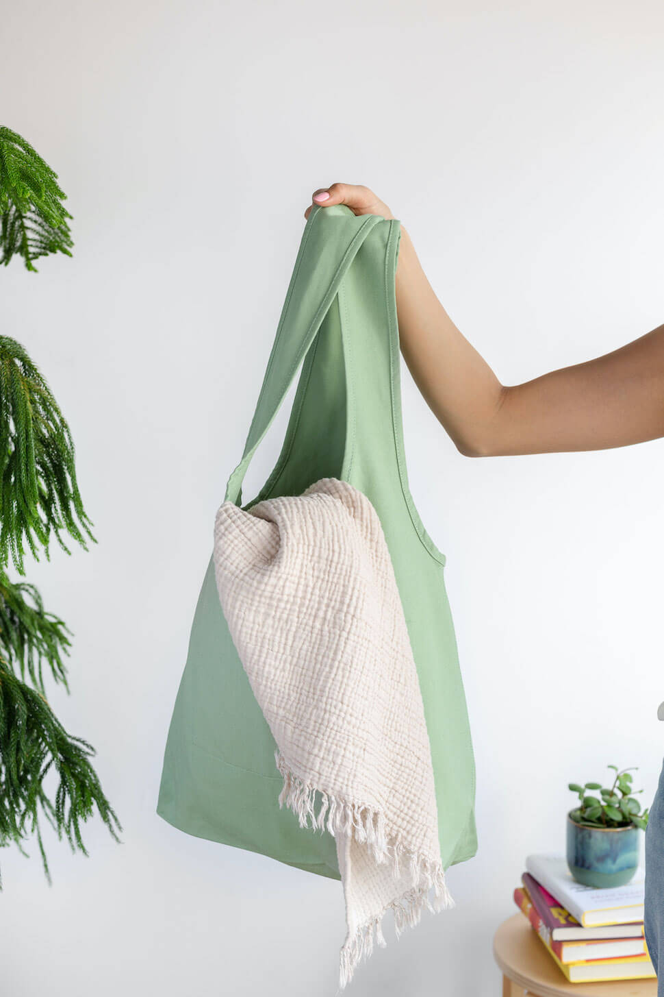 slouchy boho shopping bag green moss matcha