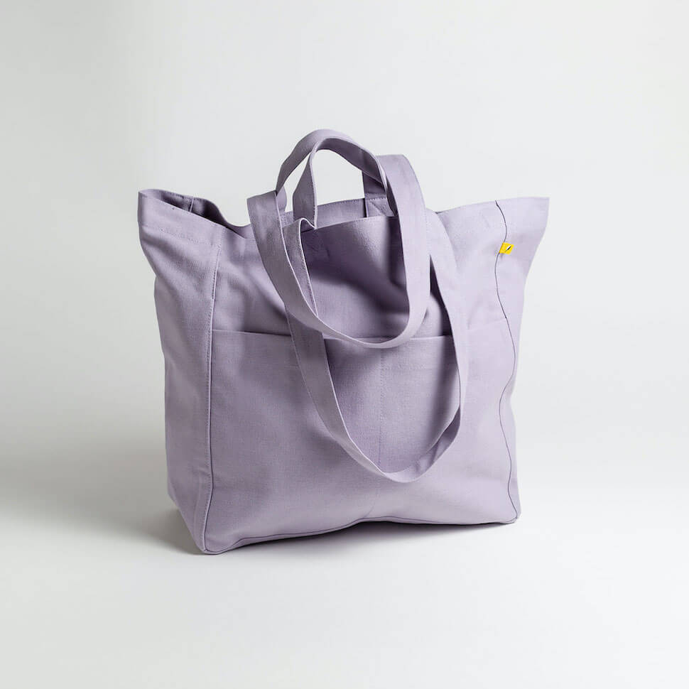 big box tote bag lavender lilac purple pockets