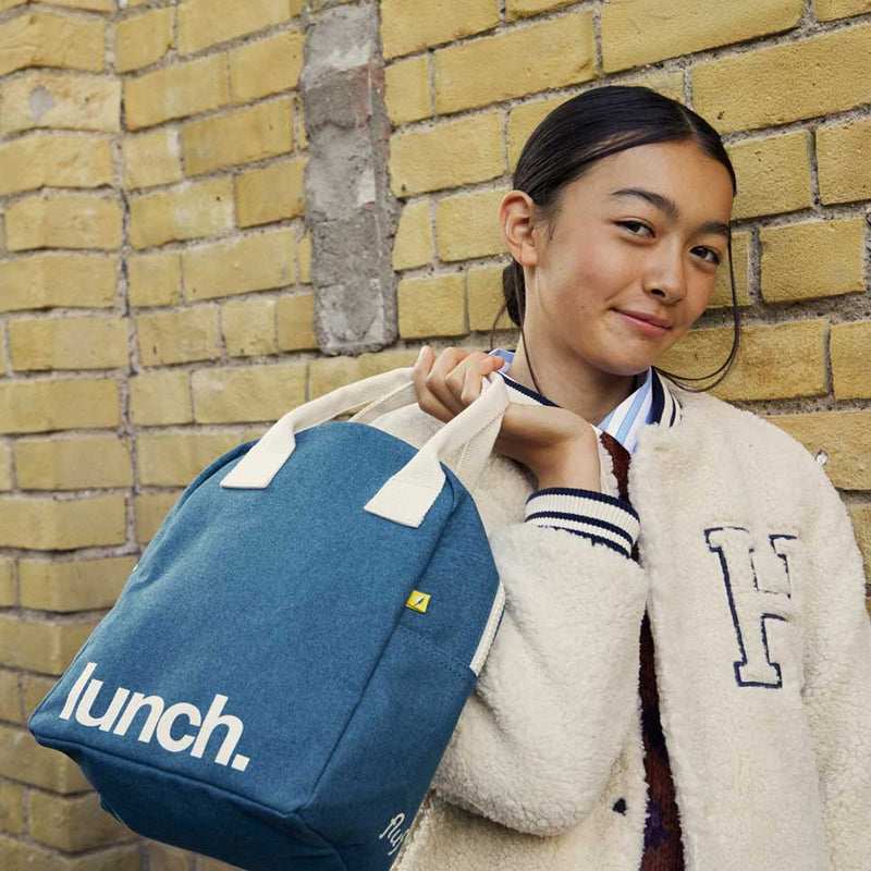 Fluf Organic Cotton Machine Washable Lunch Bag 'Lunch' Dark Green Cypress